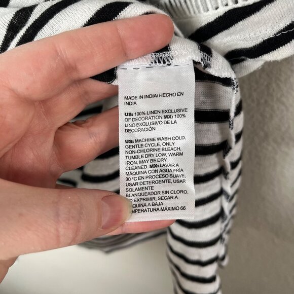 Chicos Womens Black White Striped Linen V-Neck Top Size 2 US L - Picture 4 of 7